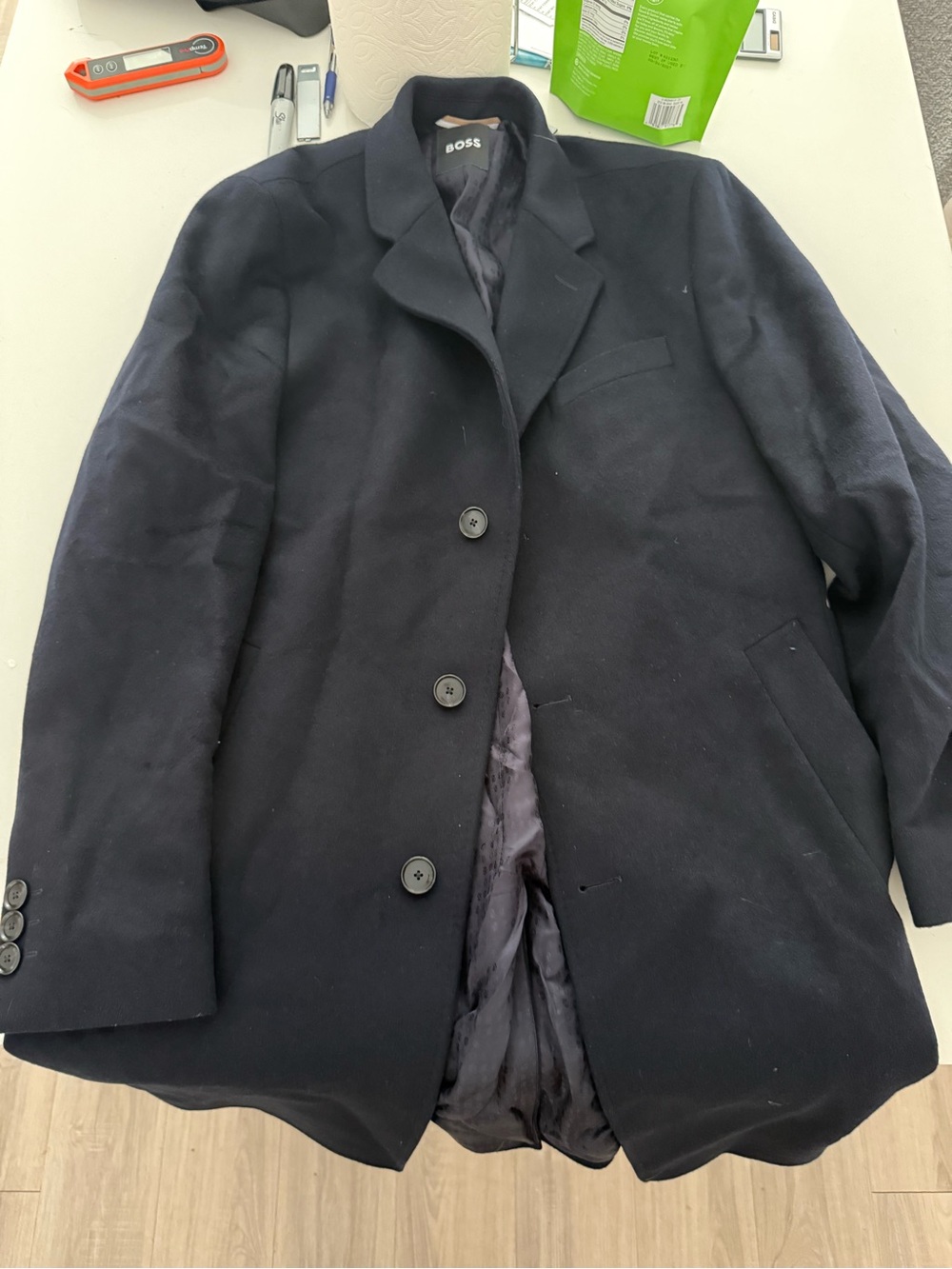 HUGO BOSS Men's Black Wool Cashmere Overcoat